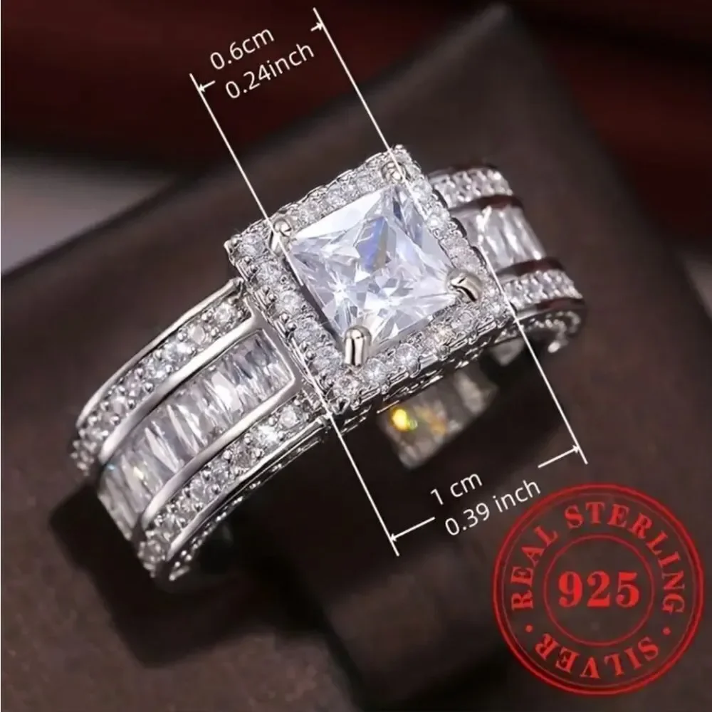 Sterling silver diamond wedding ring sz 8
